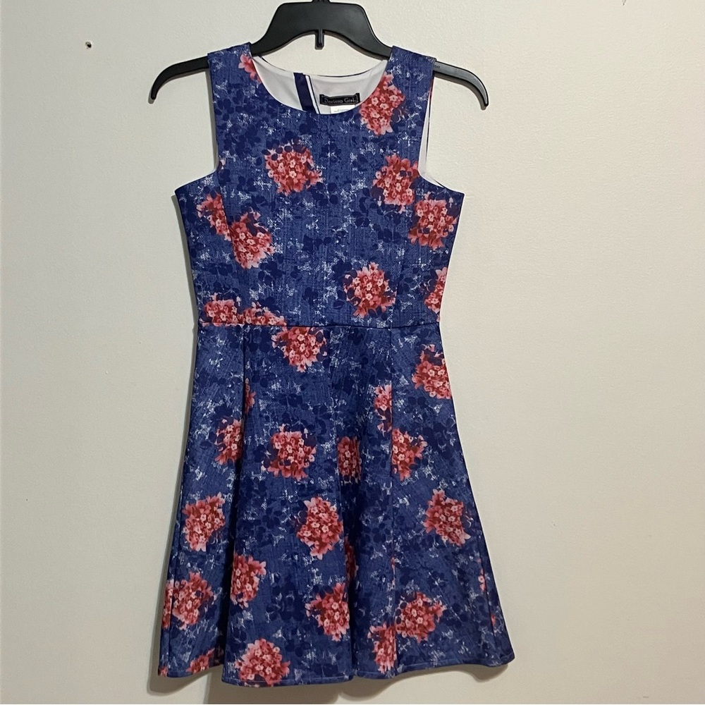 Dorissa Girls Boutique Dress Blue Floral Print Sleeveless Open Back Size 12-New